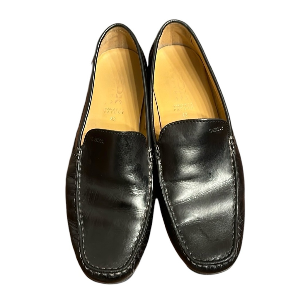 GEOX RESPIRA men’s driving moccasins, size 43 black leather slip ons - size 10